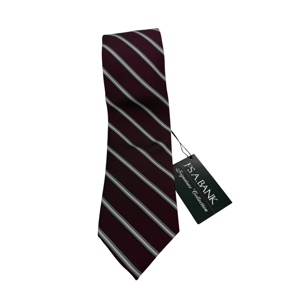 Jos A Bank Signature Collection Silk Tie Burgundy Silver Striped Long (TG10) NWT